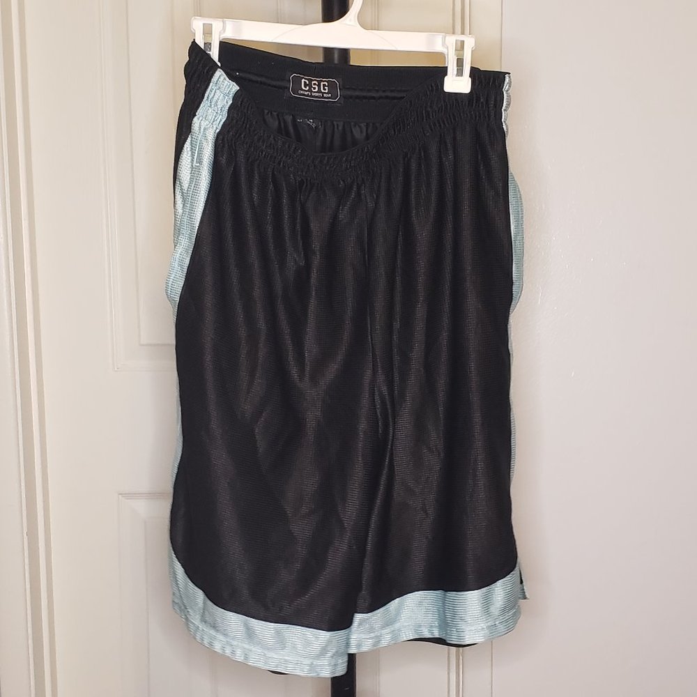 Men's CSG Black & Light Blue Basketball Shorts Large extra long